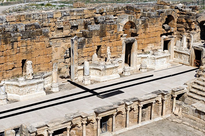 Ruins of theater in ancient Hierapolis, now Pamukkale, Turkey