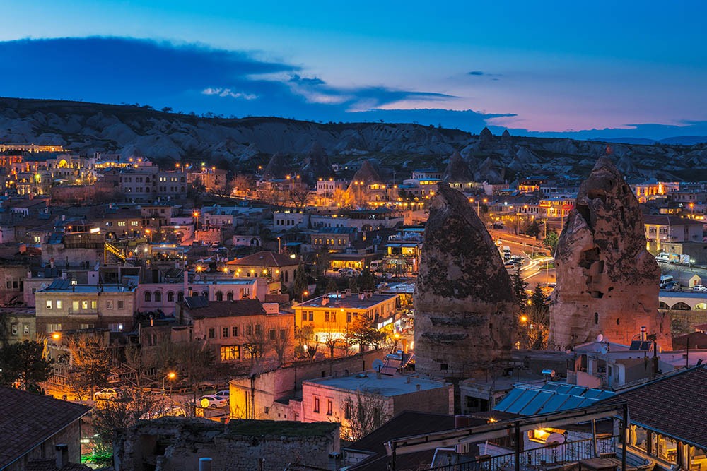 Goreme ancient city view after twilight, Cappadocia