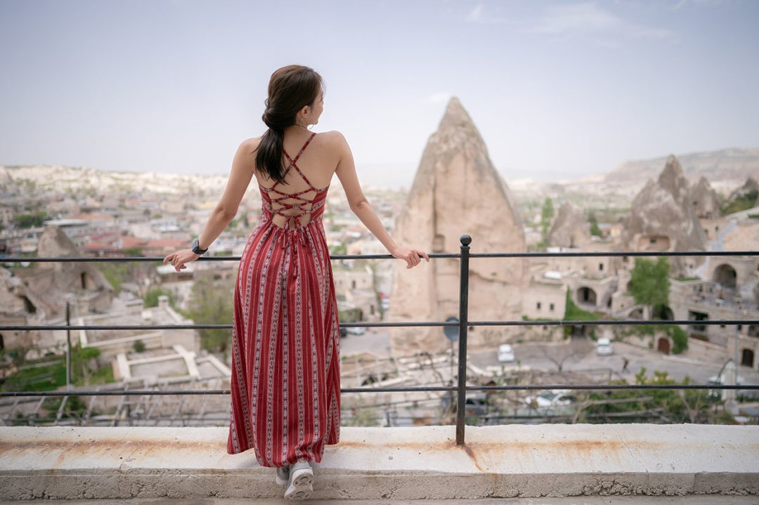 women standing from the back with Cappadocia, goreme