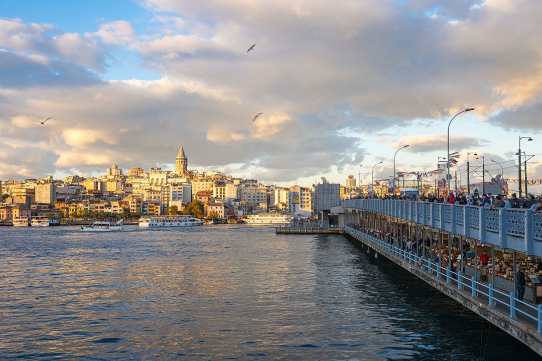 skyline with view of Galata Tower in Istanbul city