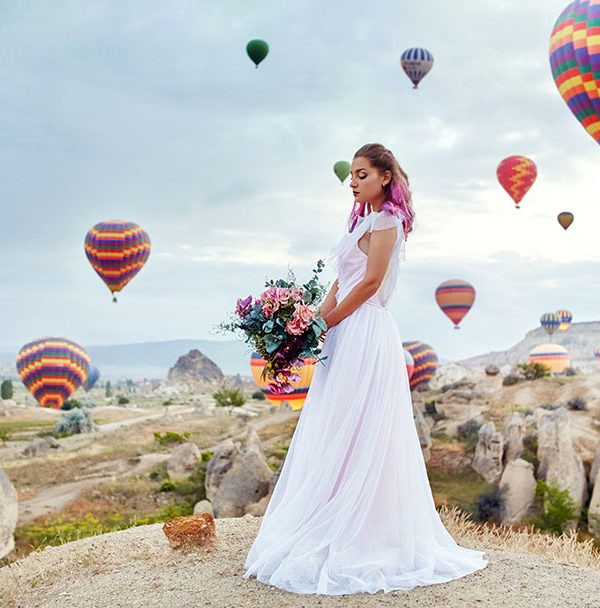 background of hot air balloons in Cappadocia.
