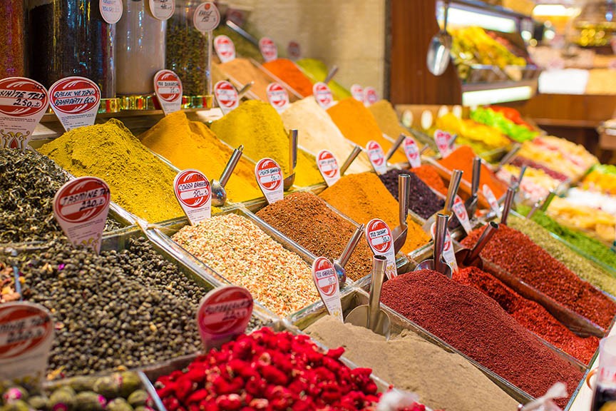 Typical spices on sale in turkish markets