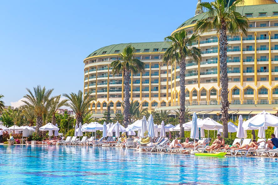 Delphin Imperial hotel with swimming pool on in Antalya.